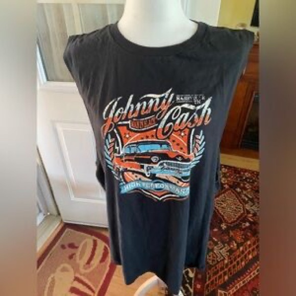 Other - Graphic Muscle Tank Top - Black with Orange & Blue Print